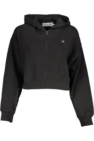 Calvin Klein Bluzy, Kobieta, Czarny, L, Czarna bluza z kapturem, zamkiem i logo