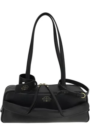 Balenciaga Torebki, Kobieta, Czarny, ONE SIZE, Len, Stylowa Torba na Ramię do Kręgli z Złotymi Elementami