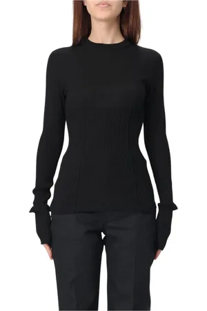 Jil Sander Swetry, Kobieta, Czarny, S, Zielony Sweter z Wełny z Warkoczami