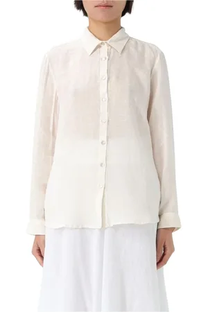 120% Lino Bluzki, Kobieta, Beżowy, XS, Elegancka Koszula Linen Button Down
