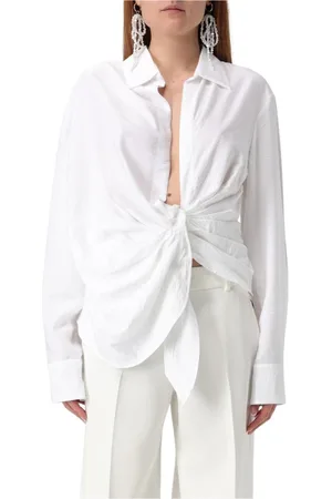 Jacquemus Bluzki, Kobieta, Biały, XS, Czarna Zawiązana Koszula Luźny Krój