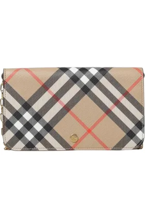 Burberry Akcesoria, Kobieta, Beżowy, ONE SIZE, Portfel na łańcuszku w kratę