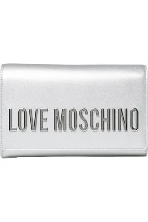 Moschino Torebki, Kobieta, Szary, ONE SIZE, Srebrny Logo Clutch Mini Torba