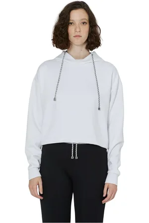 John Richmond Bluzy, Kobieta, Biały, M, Poliester, Crop bluza z kapturem z ton w ton haftowanym logo