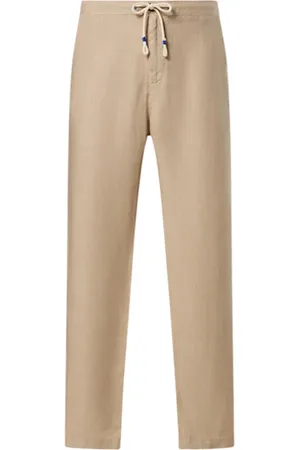 North Sails Spodnie, Mężczyzna, Beżowy, W31, Lniane Spodnie Chino z Logo na Tył