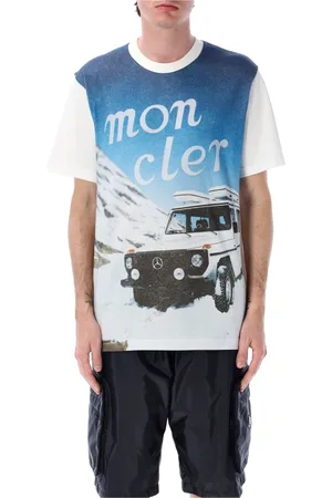 Moncler Koszulki, Mężczyzna, Wielobarwność, XL, Koszulka z nadrukiem samochodu Biały Niebieski