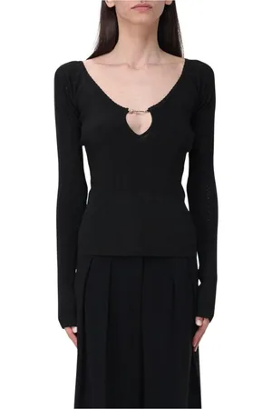 Jacquemus Swetry, Kobieta, Czarny, S, Czarny Krótki Sweter z Dekoltem w Serek