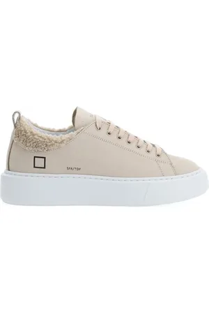 D.A.T.E. Buty, Kobieta, Beżowy, 36 EU, Beżowe Skórzane Buty z Logo