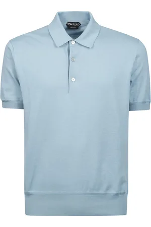 Tom Ford Koszulki, Mężczyzna, Niebieski, XL, Bawełniana Koszulka Polo z Pół Guzikiem