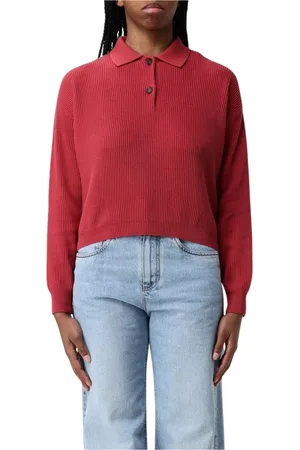 Brunello Cucinelli Swetry, Kobieta, Czerwony, L, Sweter Polo z żebrem