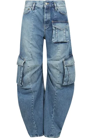 Acne Studios Jeansy, Kobieta, Niebieski, S, Denim, Jeansyy cargo z bocznymi kieszeniami