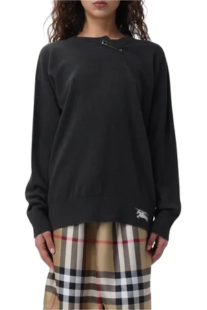 Burberry Swetry, Kobieta, Czarny, M, Kaszmir, Czarny Sweter z Kaszmiru z Detalem Bezpiecznego Pinu
