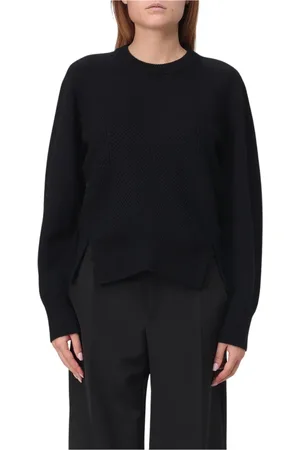 Alexander McQueen Swetry, Kobieta, Czarny, M, Biała Wełniana Sweter z Okrągłym Dekoltem