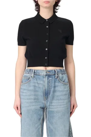 Alexander Wang Swetry, Kobieta, Czarny, S, Czarny Sweter z Prążkowanym Dekoltem