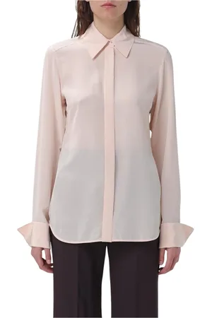 Sportmax Bluzki, Kobieta, Różowy, L, Blush Jedwabna Bluzka z Kołnierzykiem