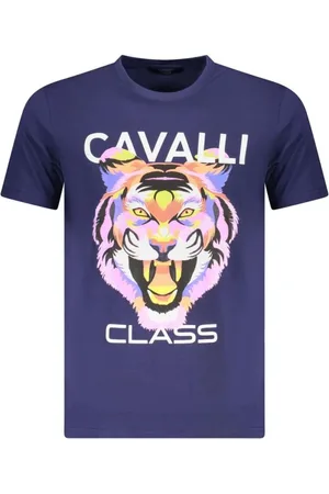 Roberto Cavalli Koszulki, Mężczyzna, Niebieski, L, Niebieski Bawełniany T-shirt z okrągłym dekoltem