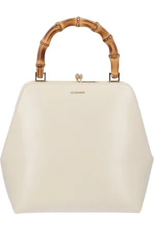 Jil Sander Torebki, Kobieta, Beżowy, ONE SIZE, Bambus, Skórzana torebka z bambusową rączką i metalową konstrukcją