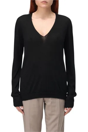 Rick Owens Swetry, Kobieta, Czarny, L, Kaszmir, Czarny Sweter z kaszmiru z dekoltem w serek