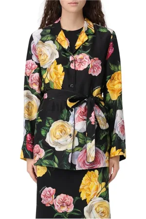 Dolce & Gabbana Bluzki, Kobieta, Wielobarwność, S, Wielokolorowa Jedwabna Koszula z Paskiem
