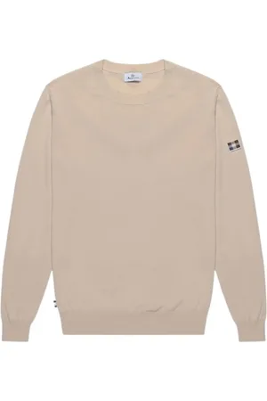 Aquascutum Swetry, Mężczyzna, Beżowy, M, Bawełna, Bawełna Regular Fit Sweter ze ściągaczem