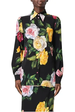Dolce & Gabbana Bluzki, Kobieta, Wielobarwność, 2XS, Jedwabna Koszula z Wzorem Piwonii