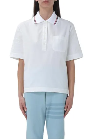Thom Browne Koszulki, Kobieta, Biały, S, Klasyczna Biała Koszulka Polo Luźny Krój