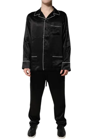 Dolce & Gabbana Bielizna nocna, Mężczyzna, Czarny, L, Czarny Jedwabny Komplet Pijama Nocna