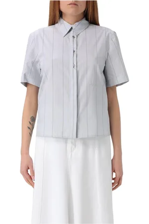 Pinko Bluzki, Kobieta, Szary, 2XS, Koszula z paskami z bawełny w stylu casual
