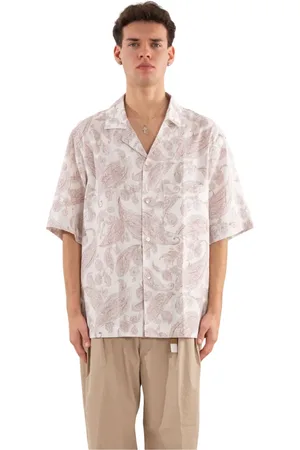 ELEVENTY Koszule, Mężczyzna, Wielobarwność, L, Paisley Linen Bowling Shirt