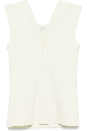 Lanvin Koszulki, Kobieta, Biały, 2XS, Poliester, Elegant Deep V-Neck Sleeveless Top