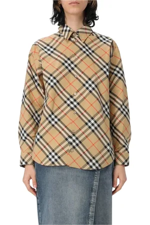Burberry Bluzki, Kobieta, Beżowy, L, Koszula w kratę z bawełny dla kobiet