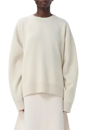 Jil Sander Swetry, Kobieta, Beżowy, S, Elegant Ivory Wool Crew Neck Sweater