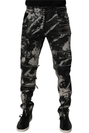 Dolce & Gabbana Jeansy, Mężczyzna, Czarny, L, Czarne Skinny Zip Jeansy z motywem tie dye