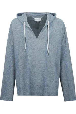 Maison Margiela Bluzy, Mężczyzna, Niebieski, M, Bluza z kapturem z siateczki i dekoltem w serek