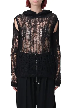 Rick Owens Bluzy, Kobieta, Czarny, S, Czarny Swetrowy Sweter z Dziurami
