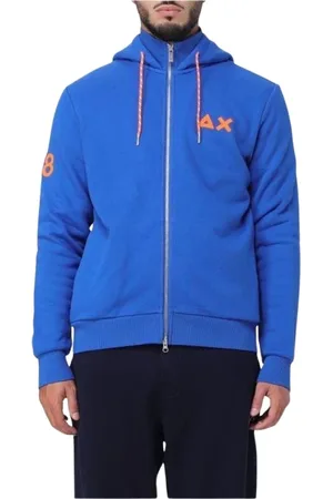 sun68 Bluzy, Mężczyzna, Niebieski, S, Bawełna, Bluza z kapturem z logo bawełna z zamkiem błyskawicznym