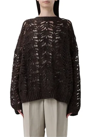 Brunello Cucinelli Swetry, Kobieta, brązowy, XS, Sweter z cekinami