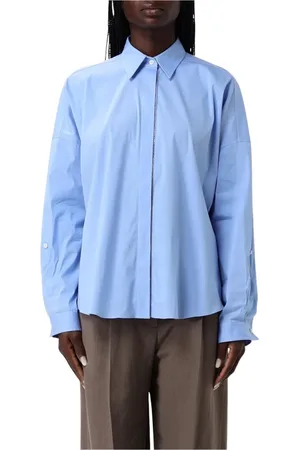 Brunello Cucinelli Bluzki, Kobieta, Niebieski, XS, Niebieska Koszula Poplinowa