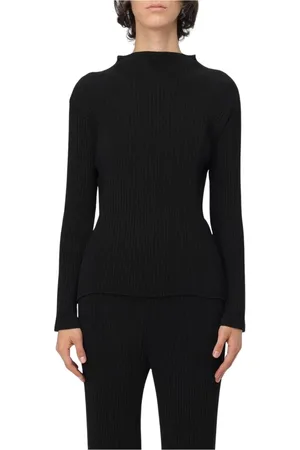 Issey Miyake Swetry, Kobieta, Czarny, L, Elegancki Plisowany Mock Neck Top