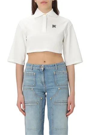 Palm Angels Koszulki, Kobieta, Biały, S, Biała Krojona Koszulka Polo