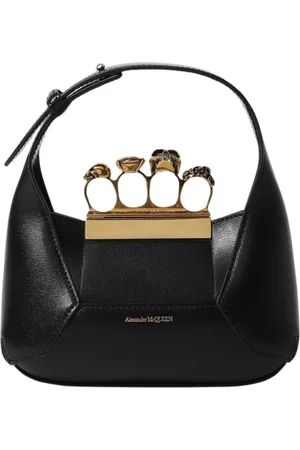Alexander McQueen Torebki, Kobieta, Czarny, ONE SIZE, Czarna Mini Torba z Detalem Knuckle Ring