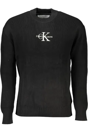 Calvin Klein Swetry, Mężczyzna, Czarny, L, Bawełna, Elegancki sweter z baweny i kontrastowymi detalami