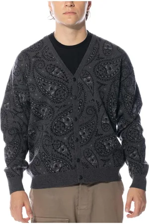 Pop Trading Company Swetry, Mężczyzna, Czarny, S, Wełna, Paisley Sweter Wzór Anthracite