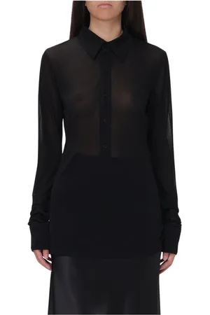 Saint Laurent Koszulki, Kobieta, Czarny, M, Elegancka Bluzka z Kołnierzykiem
