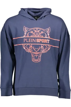 Philipp Plein Bluzy, Mężczyzna, Niebieski, XL, Niebieski bluza z kapturem i nadrukiem