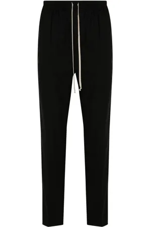 Rick Owens Spodnie, Mężczyzna, Czarny, L, Wełna, Wąskie długie spodnie ze sznurkiem