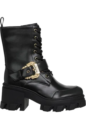 VERSACE Buty, Kobieta, Czarny, 37 EU, Wysokie obcasy sznurowane botki z zamkiem
