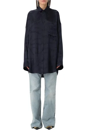 Balenciaga Sukienki, Kobieta, Niebieski, S, Len, Oversized Jedwabna Koszula Niebieska Kobieta