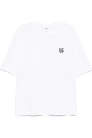 Maison Kitsuné Koszulki, Mężczyzna, Biały, M, Logo Patch Crew Neck T-shirts