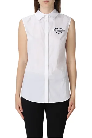 Moschino Bluzki, Kobieta, Biały, 2XS, Biała Koszula Poplinowa, Bez Rękawów, Stylowa